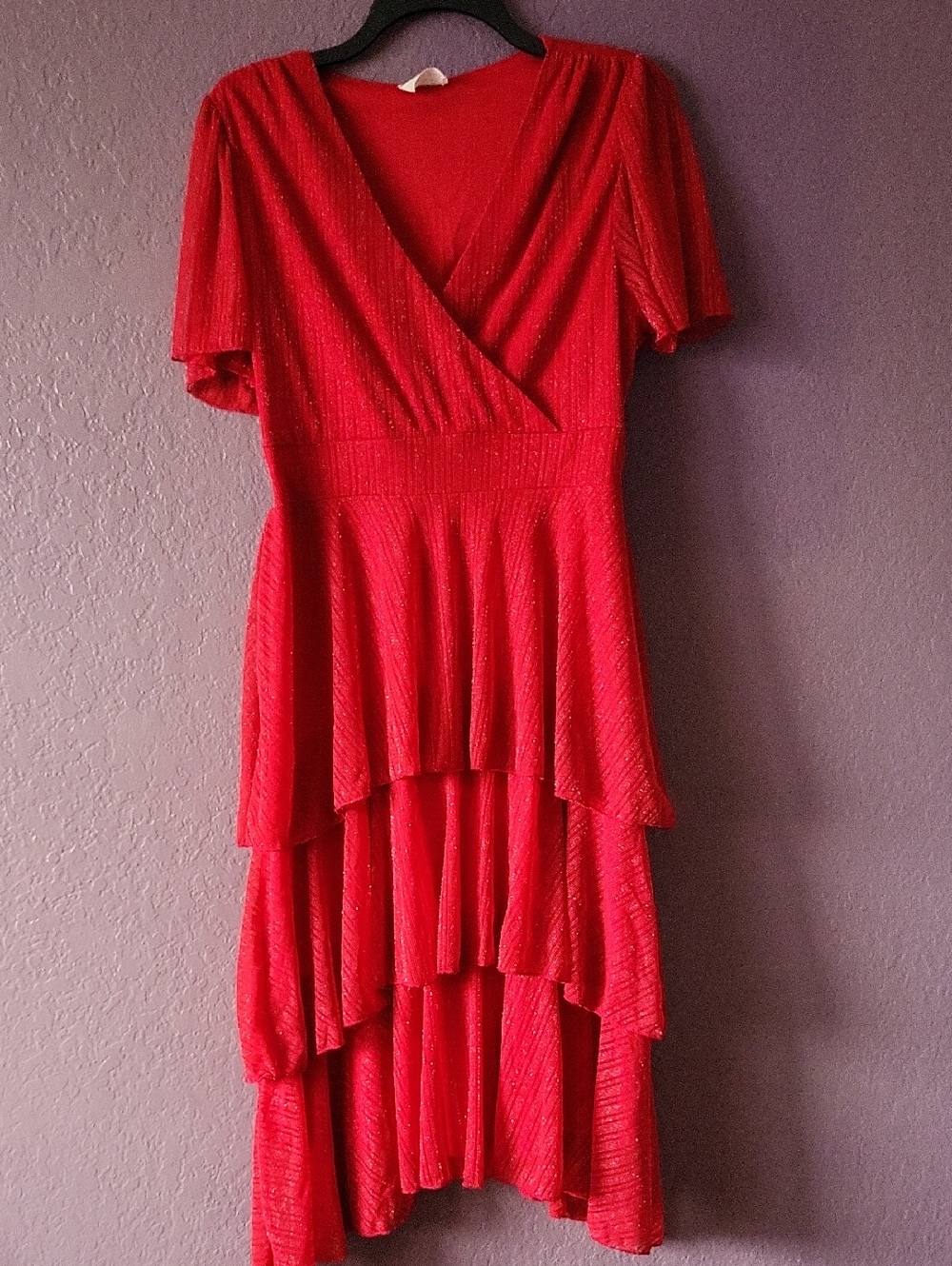 Ember Red Tiered V-Neck Women’s Dress
